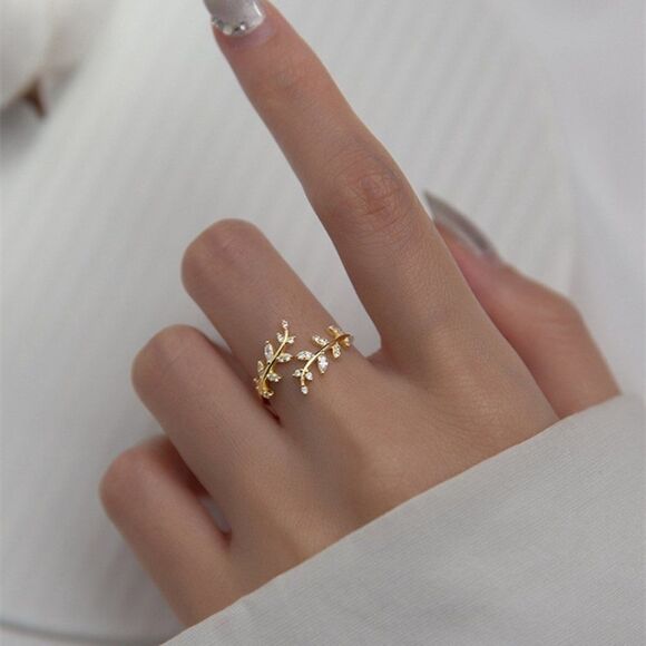 Gold Boho Leaf Gold Plated Open Ring Leaf Adjustable Gold Ring Christmas Gift - Picture 1 of 3
